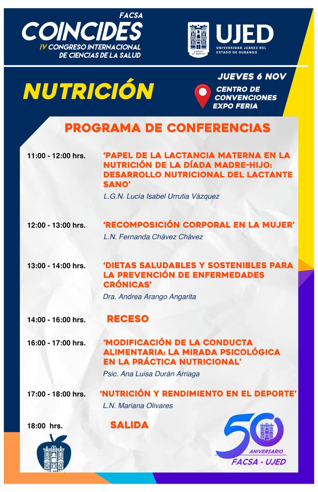 Programa de conferencias de Nutrición del IV COINCIDES