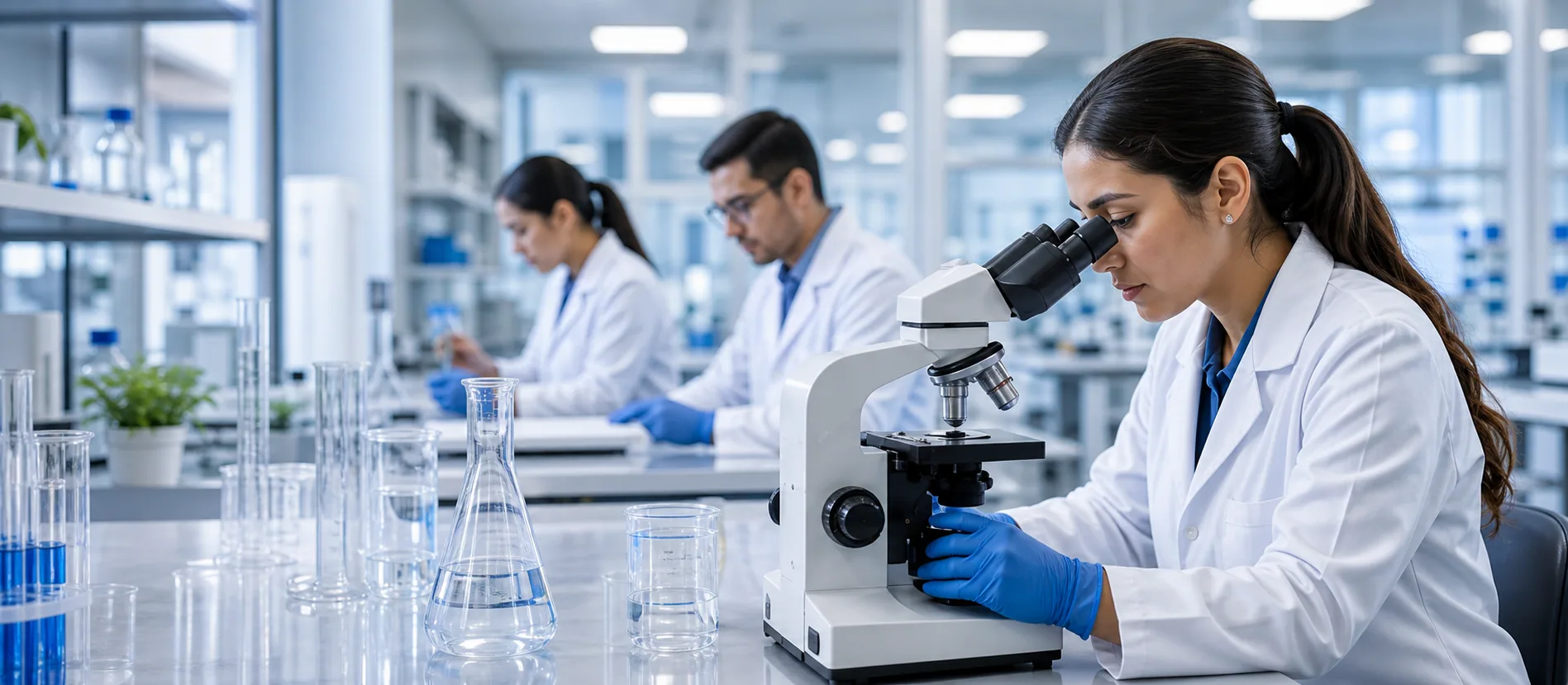 Investigadora de ciencias de la salud trabajando con microscopio